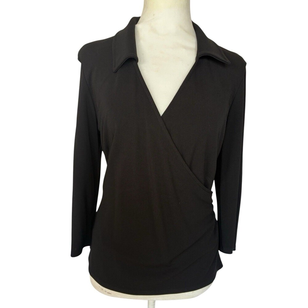 Wrap Blouse by Willi Smith Size Medium Black Long Sleeve